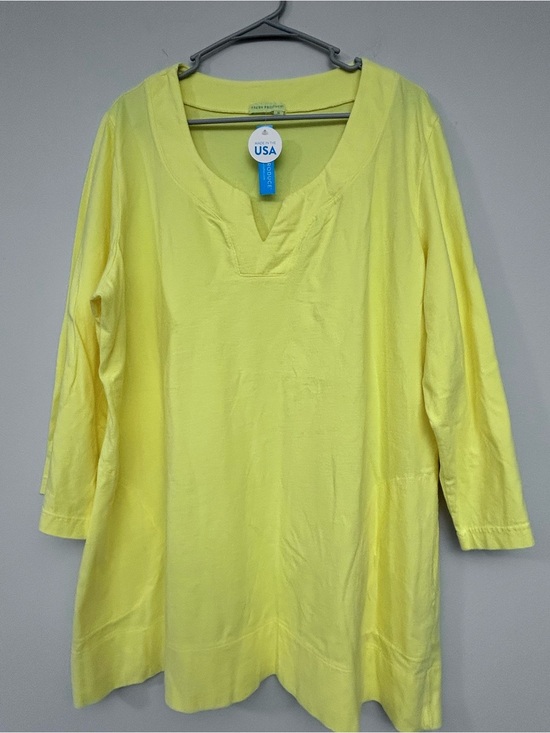 fresh produce Tops - fresh produce Women’s NWT Yellow V-Notch 100% Cotton Tunic 3/4 sleeves Size 1X